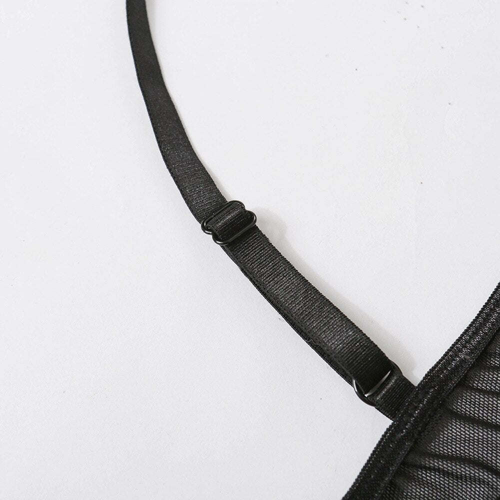 Lingerie dentelle sexy rouge noir string ficelle et soutien-gorge Transparence Fleurie