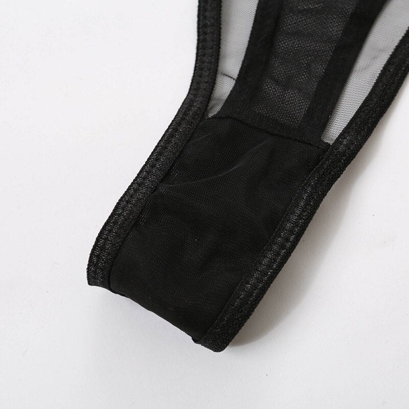 Lingerie dentelle sexy rouge noir string ficelle et soutien-gorge Transparence Fleurie