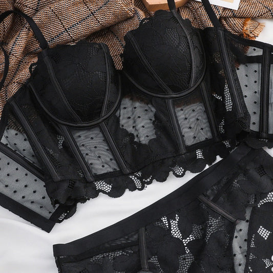 Bustier brassière push-up dentelle et culotte dentelle transparente ensemble lingerie fine L'eau Douce